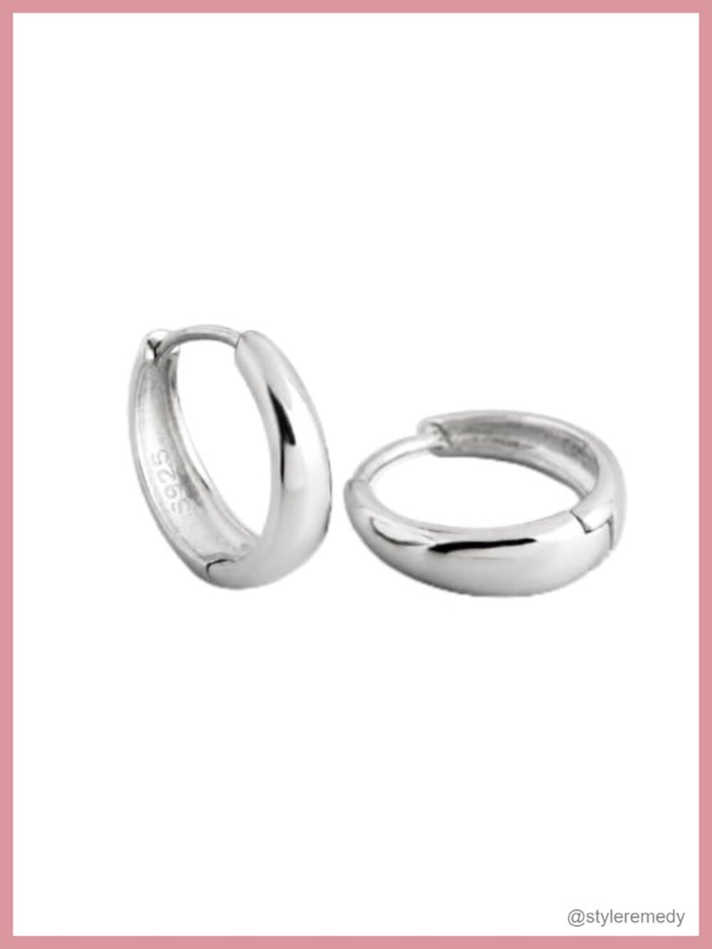 925 Sterling Silver Wide Huggie Hoop Earrings Snap Closure